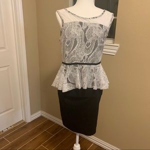 Venus peplum top white and black dress size small.
